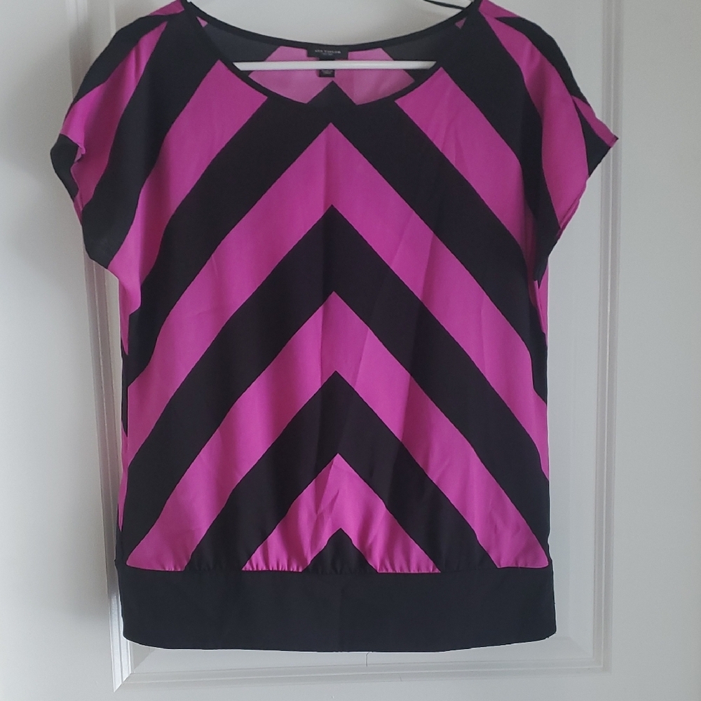 Ann Taylor Vibrant Pink and Black Striped Blouse